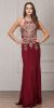Round Collar Neck Embellished Bodice Long Prom Pageant Dress in Burgundy